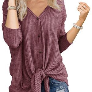 Dark Pink Waffle Knit Sweater